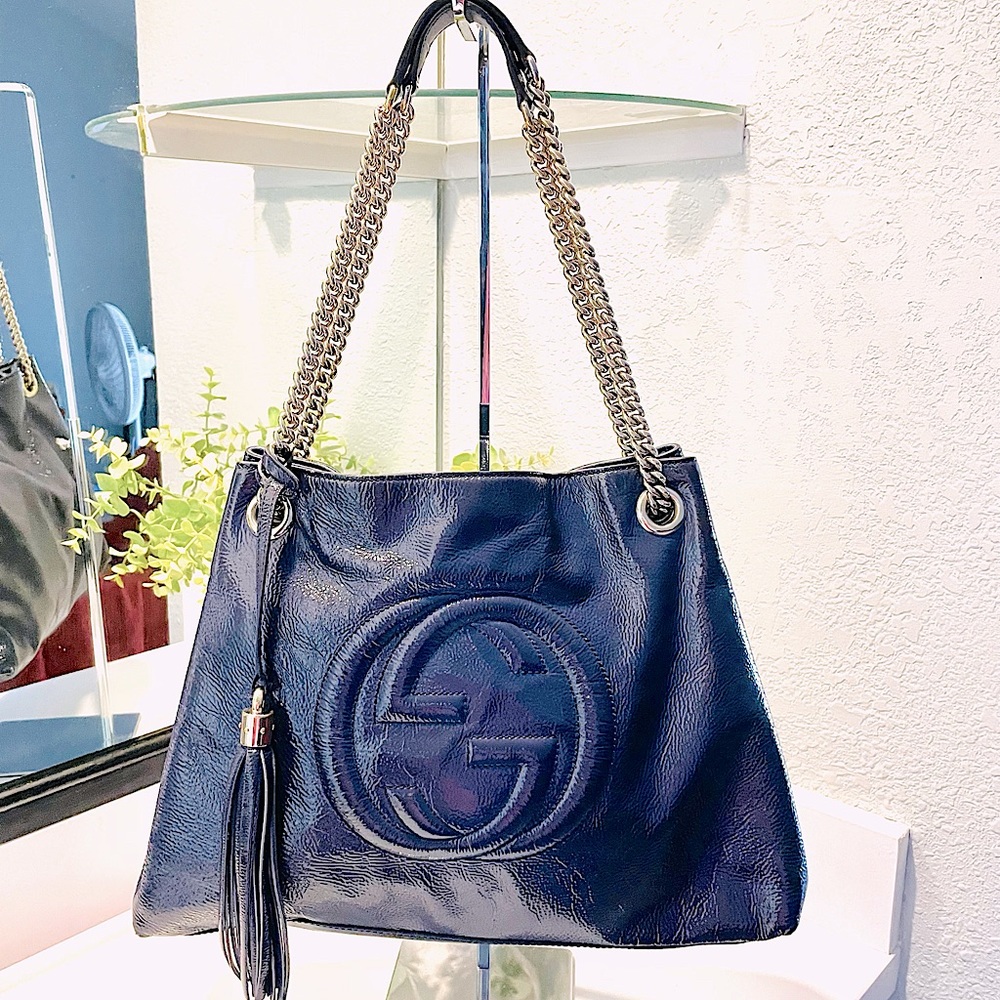 Gucci Navy Leather Shoulder Bag